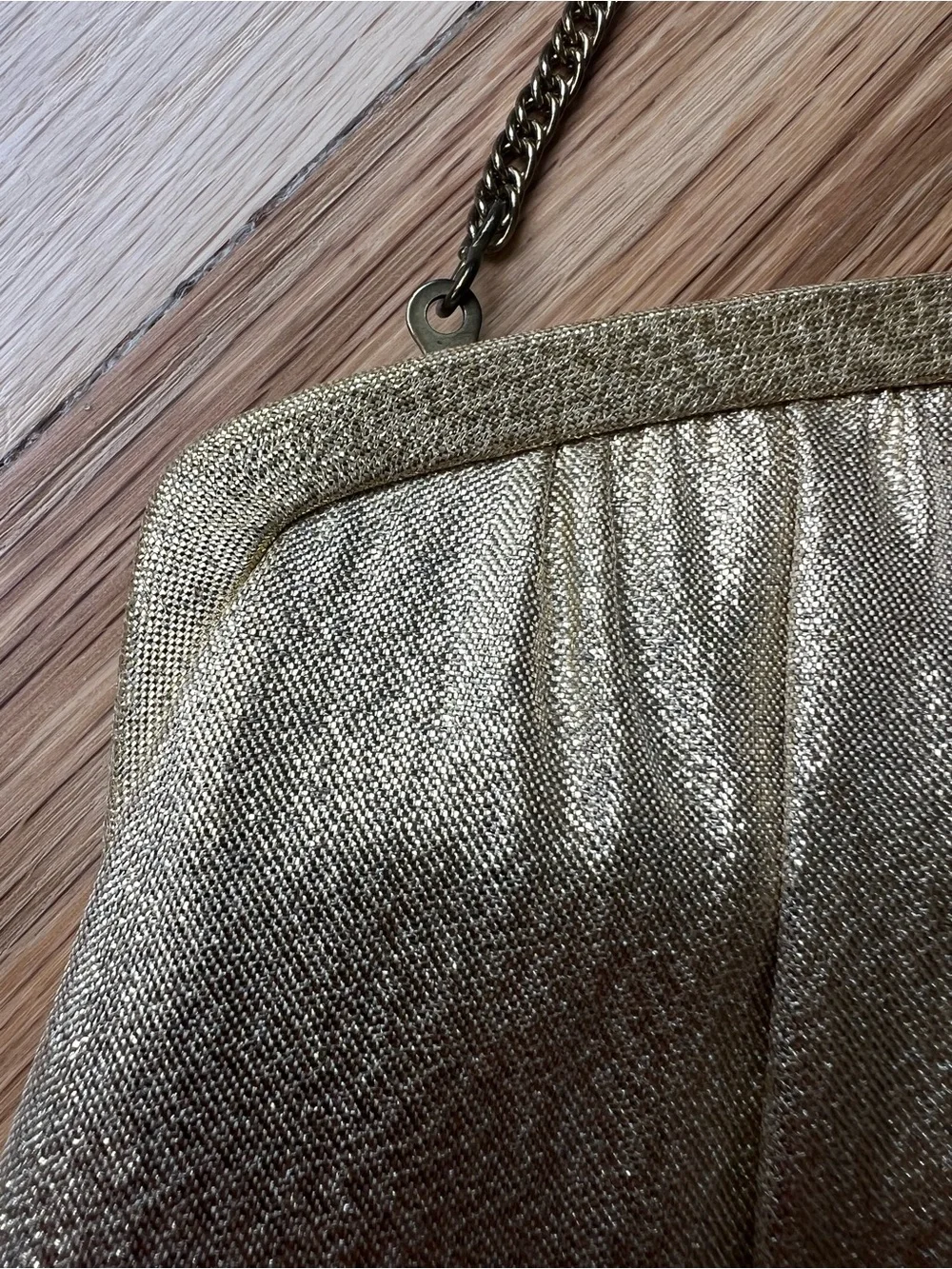 Vintage 1960s Harry Levine HL USA Gold Lame Evening Bag Rhinestone Clasp Purse